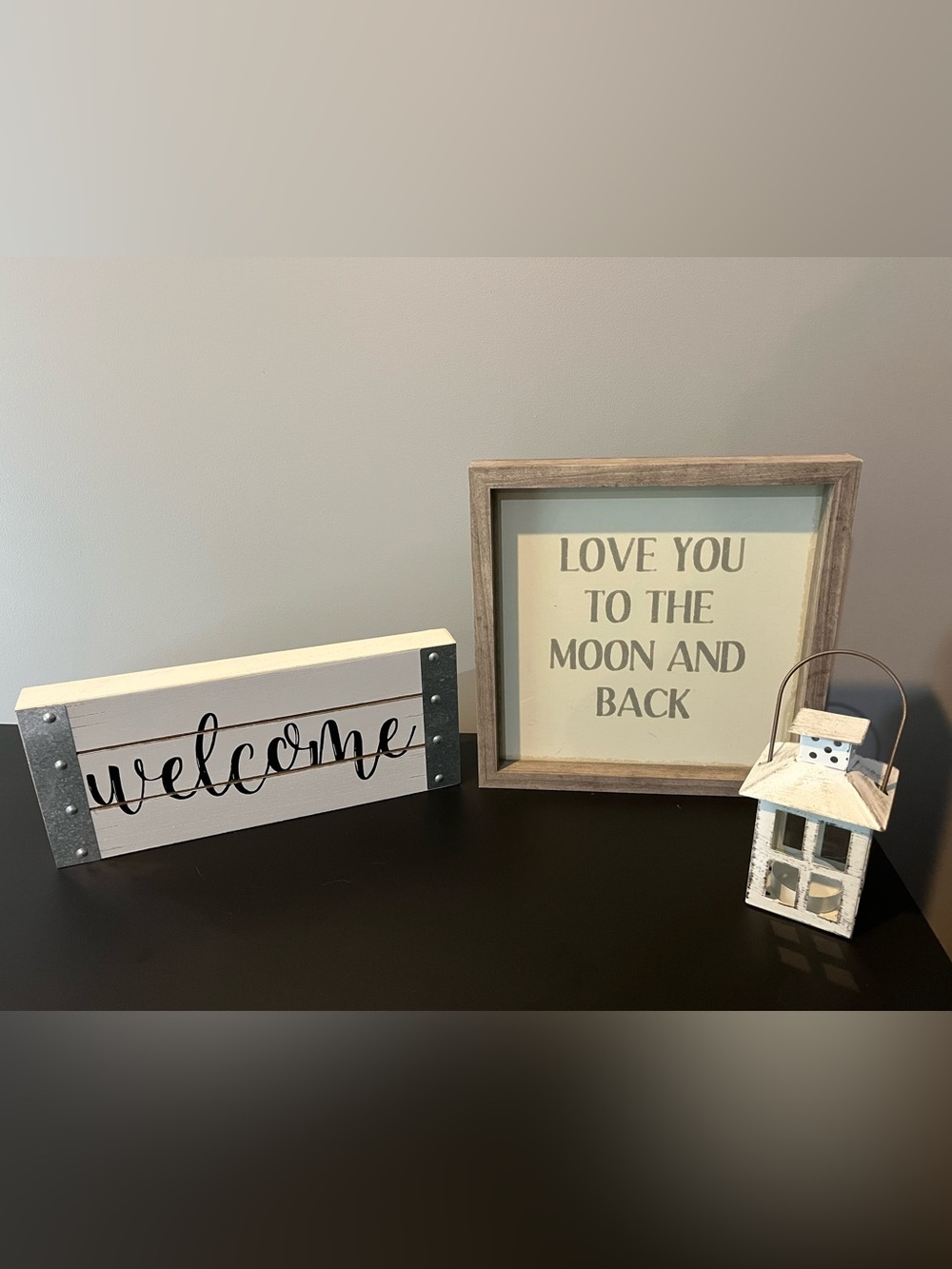 Assorted Home Decor. Welcome Sign, Candle Holder, Decorative Sign.